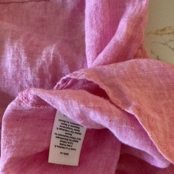 Talbots Plus 100% Linen Band Collar Popover Sz 2X Pink - Picture 7 of 10
